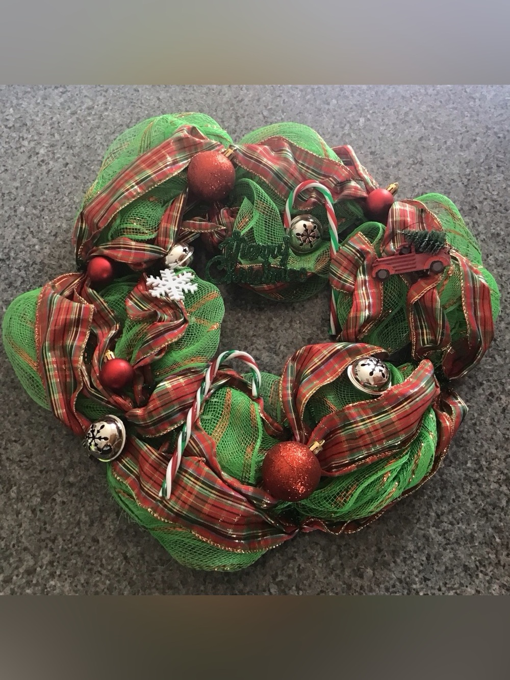 Christmas Holiday Handmade Wreath Christmas Tree Jingle Bells Cottage Core Truck
